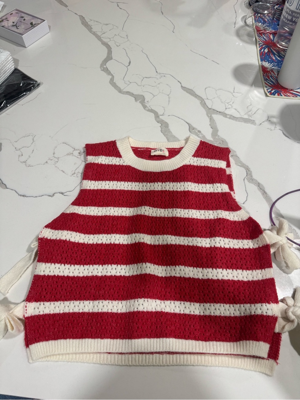 BiBi Red and Cream Striped Knit Sweater